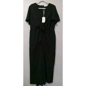 Jasambac Women‎ Black Front Tie Elastic Waist Wide Leg Ankle Romper Size 2xl
